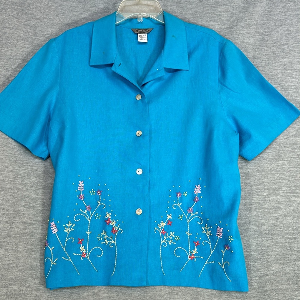 STONEBRIDGE Linen Hand Embroidered Shirt/Jacket w/Genuine Abalone Buttons